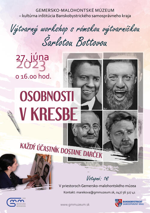Plagát Osobnosti v kresbe - Výtvarný workshop s rómskou výtvarníčkou Šarlotou Bottovou