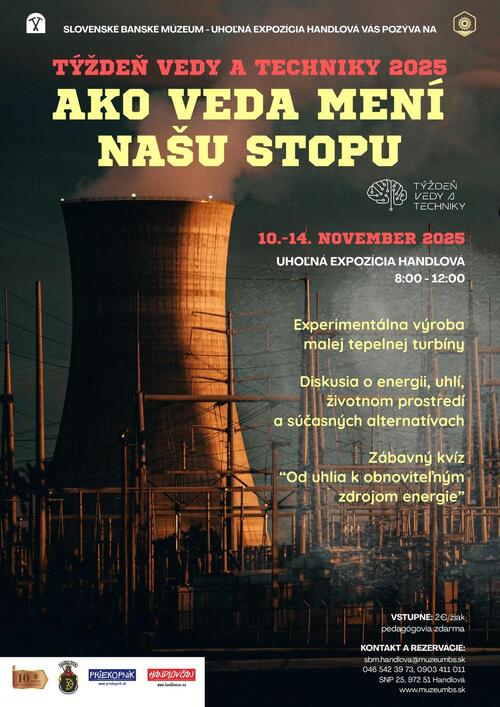 Plagát Týždeň vedy a techniky 2025 v Handlovej: Od uhlia k obnoviteľným zdrojom energie